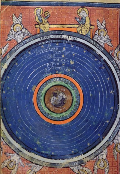 The World, according to Aristotle, miniature from De Philosophia Mundi by Guillaume de Conches, 1276-77 by French School