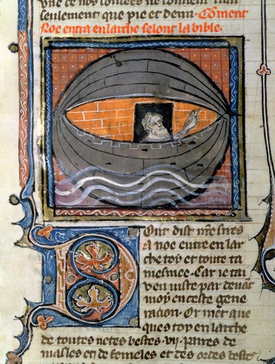 Noah releasing the dove, from a Bible by French School