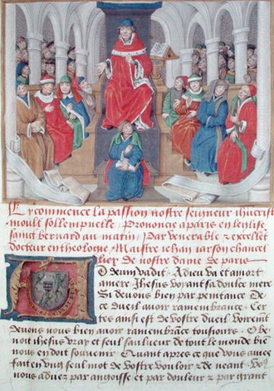 Jean de Gerson preaching the Passion in the morning in the Church of St. Bernard in Paris, from Sermons sur la Passion et Traites Divers, c.1480 by French School