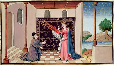 Lady Philosophy offers to Boethius the wings that will enable his mind to fly aloft by French School