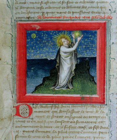 God creating the stars, from the Bible des Grands Augustins, 1494 by French School