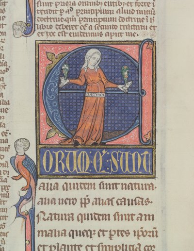 Historiated initial E with a representation of Nature, from the Physics by Aristotle by French School