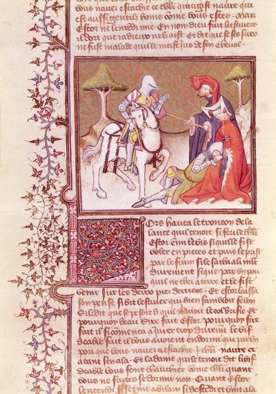 And so he pulled the lance from the dying knight, from the Livre de Messire Lancelot du Lac by French School