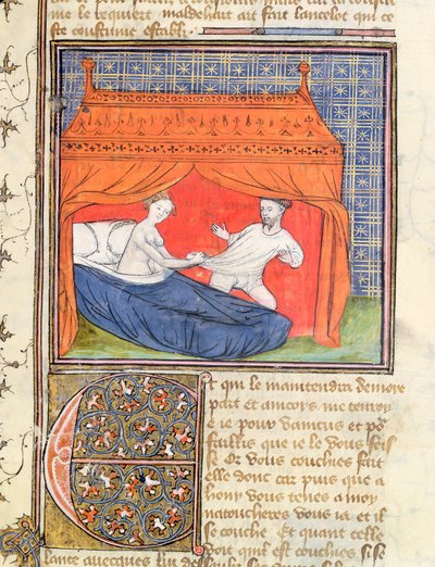 Lancelot attempting to escape from a woman in a bed, from the Livre de Messire Lancelot du Lac by French School