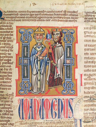 Miniature of a bishop and king from the Decretum Gratiani, 14th century by French School