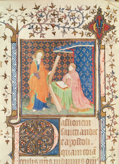 Jean de France Duc de Berry Praying before St. Andrew, from the Lectionary of Sainte-Chapelle de Bourges by French School