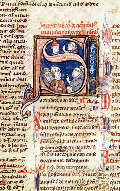 Historiated Initial S Depicting Pope Gregory IX (1220-50) with Bishops and Abbots, from the Decretals of Gregory IX by French School