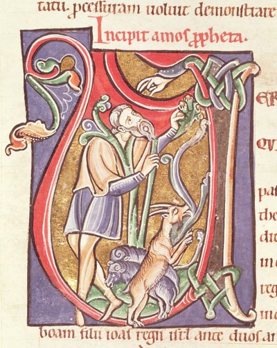 Historiated initial V depicting Amos, from the Bible de Saint-Sulpice de Bourges by French School