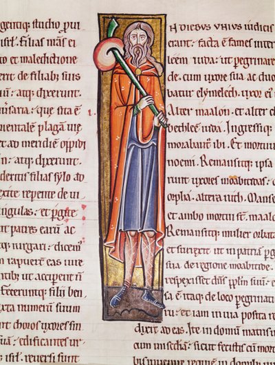 Historiated initial I depicting Elimelech leaving on a journey, from the Bible de Saint-Sulpice de Bourges by French School