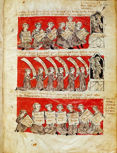 Scenes of the lives of the students of the College of Hubant or the College of the Blessed Virgin in Paris, from the Statutes of the College of Hubant, 1387 by French School