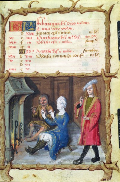 The Month of February: Warming Up in front of the Hearth, from a Book of Hours, 1490 by French School