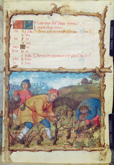 The Month of March: Pruning the Vines, from a Book of Hours by French School