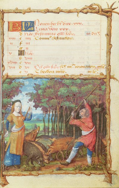 The Month of November: Gathering Acorns, from a Book of Hours by French School