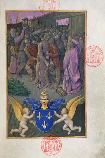 Judas Kissing Christ, Miniature from the Heures de Charles de France, c.1466-69 by French School