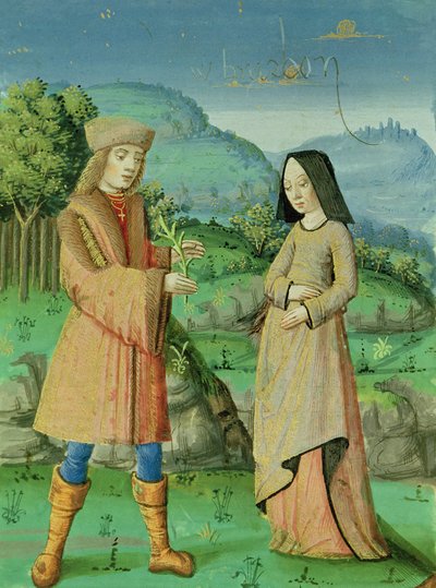 Meeting of Aeneas and Anne, the sister of Dido, from The Aeneid with commentary by Servius by French School