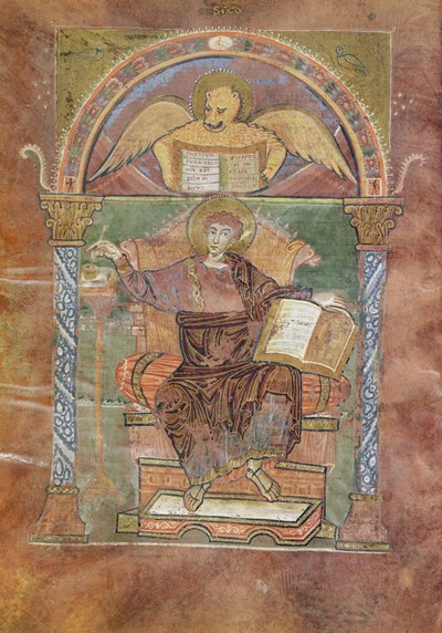 Ms 4 fol.66v St. Mark, from the Gospel of St. Riquier, c.800 by French School
