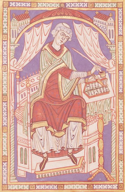 Baudemond Writing, from Vie et Miracles de Saint Amand by French School