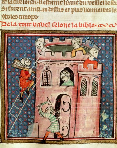 The Construction of the Tower of Babel, from Bible Historiale by Guiart des Moulins by French School