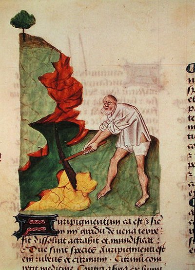 Ms 59 fol.3v Looking for Gold, from Grand Herbier by Pedanius Dioscorides (c.40-90) by French School
