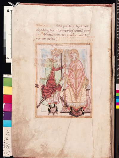 Dagobert I (609-39), King of the Franks Investing St. Audomarus Omer as a Missionary Bishop in the Pas-de-Calais in 637, from Life of St. Omer by French School