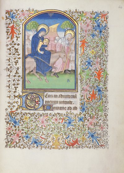 The Flight of the Holy Family, from the Besancon Book of Hours by French School