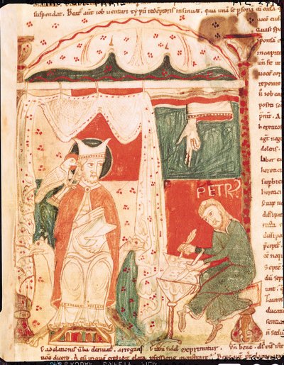 Pope Gregory I the Great (c.540-604) Dictating the Book of Job to His Scribe Peter, from Moralia in Job by Pope Gregory the Great by French School