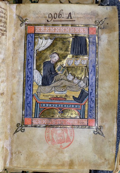 Monk Writing in His Bed, from Flores Bernardi by Guillaume de Tournai by French School