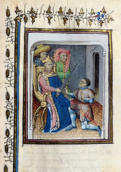 Charles V returns the Sword of the High Constable to Bertrand du Guesclin from the Histoire de Du Guesclin after the poem by Cuvelier by French School