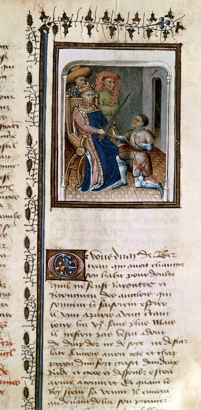 Bertrand du Guesclin knighted by the king, from Histoire de Du Guesclin by French School