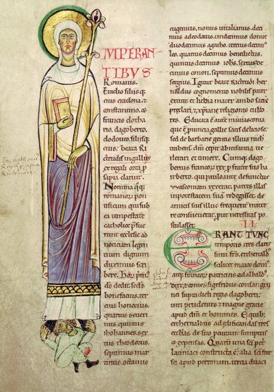 Historiated initial I depicting St. Richrudius, from Recueil de Vie des Saints by French School