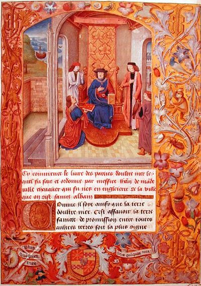 The Author offering his book to the Duke of Burgundy, from the Armorials of Adolphe de Cleves by French School