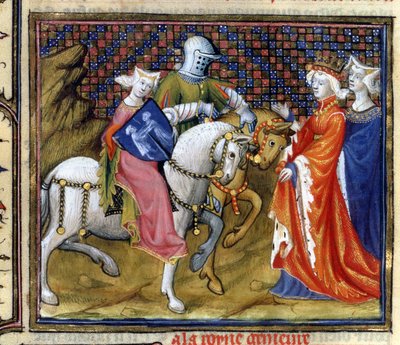 The Lady of the Lake Meeting Guinevere, from The Story of Lancelot in La Quite de Saint Graal by French School
