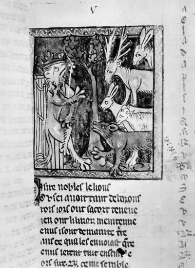 Noble holding court, illustration from the Roman de Renart by French School
