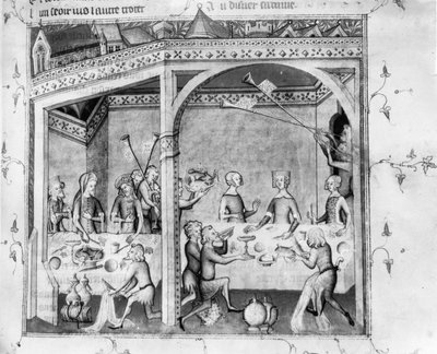 Musicians entertaining at a banquet, c.1370 by French School