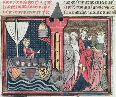 Baldwin I Crossing the River Jordan and Renouncing his Wife, from Le Roman de Godefroi de Bouillon, 1337 by French School