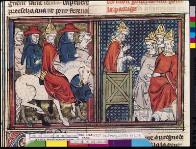 The Council of Clermont and The Arrival of Pope Urban II (c.1035-99) in France, from Le Roman de Godefroi de Bouillon, 1337 by French School
