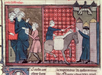 A Messenger Being Sent to Save Antioch, from Le Roman de Godefroi de Bouillon, 1337 by French School