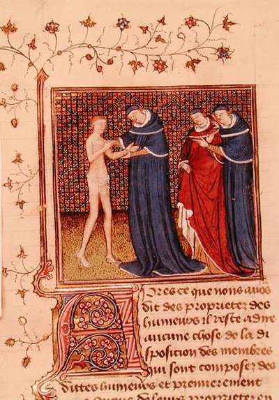 Examination of a patient, from Le Livre des Proprietes des choses by Barthelemy l