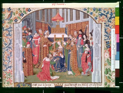 The Countess of Jaffa crowning Guy of Lusignan from the Histoire de la conquete de Jerusalem by William of Tyre, c.1470 by French School