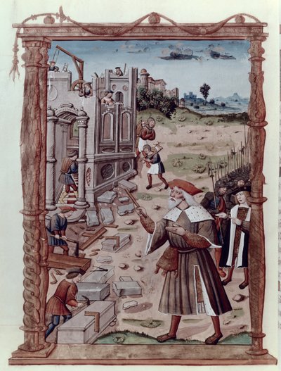 Charlemagne Directing the Construction of Aix-la-Chapelle, from Recueil Sommaire des Chroniques Francaises by Guillaume Cretin by French School
