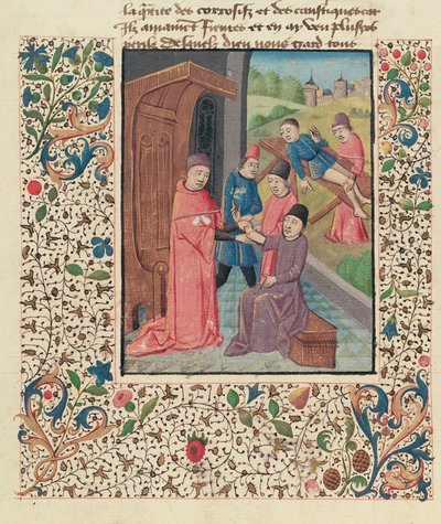 A doctor treating fractures, from La Grande Chirurgie by Guy de Chauliac by French School