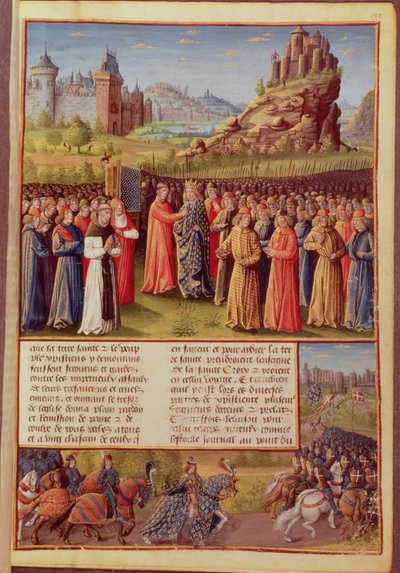Saint Bernard (c.1090-1153) of Clairvaux preaching the Second Crusade in the presence of King Louis VII (c.1120-80) of France at Vezelay in 1146, from Passages faits Outremer by French School