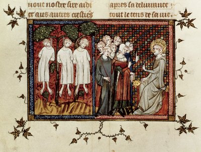 St. Louis pronouncing judgement and condemning Enguerrand de Coucy for hanging three young noblemen, from Life and Miracles of St. Louis by French School