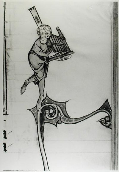 Musician Playing a Portative Organ, from lHistoire de Merlin, c.1280-90 by French School
