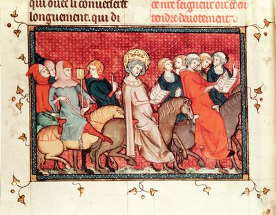 The king dictating his hours while riding a horse, from Life and Miracles of St. Louis by French School