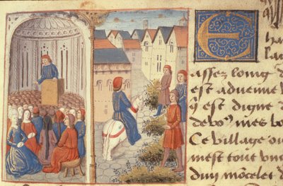 A Lecture and Strewing Rushes in the Streets, from Les Cent Nouvelles Nouvelles, 1462 by French School