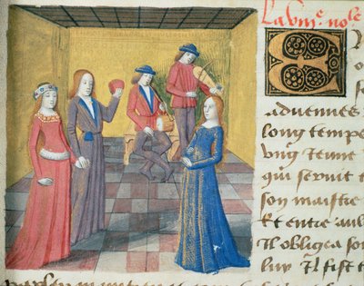 Music and courting, from Les Cent Nouvelles Nouvelles, 1462 by French School