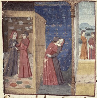 Kissing, from Les Cent Nouvelles Nouvelles, 1462 by French School