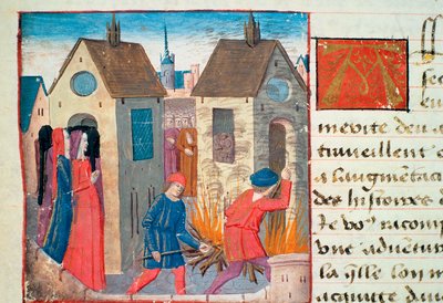 Burning a house, from Les Cent Nouvelles Nouvelles, 1462 by French School