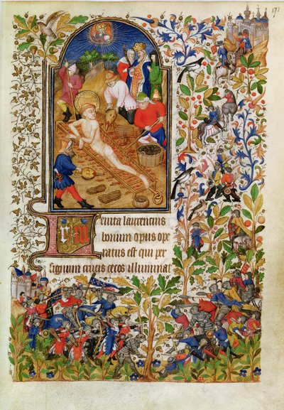 The Martyrdom of Saint Lawrence, from the Hours of Marguerite d